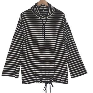 Nordstrom Splendid Striped Cowl Top Drawstring Beachy Sweatshirt Sz S Black Ivor